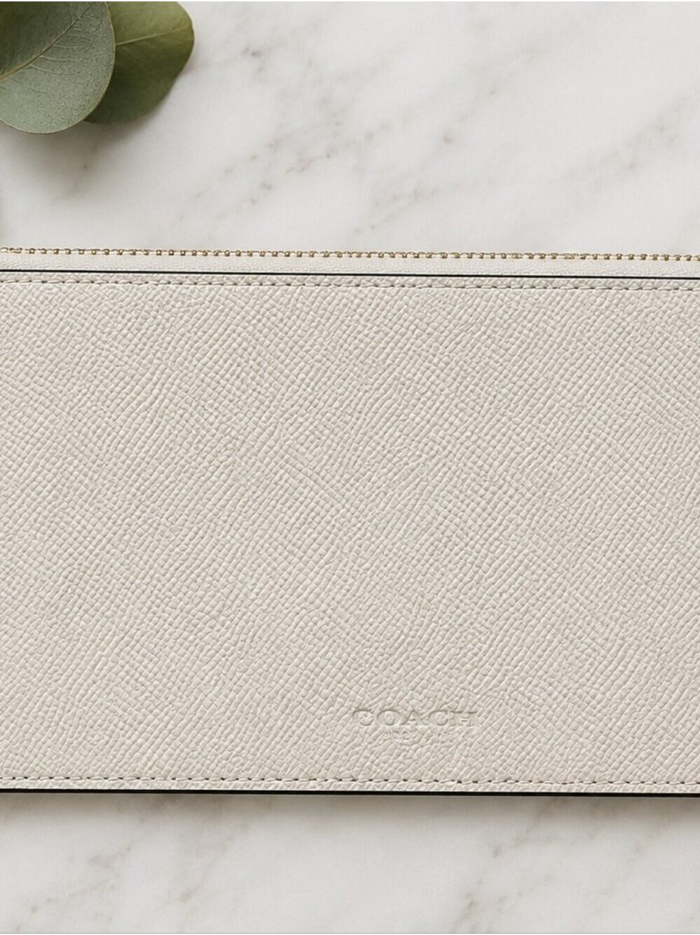 Coach Corner Zip Wristlet Pebbled Leather Cream Ivory